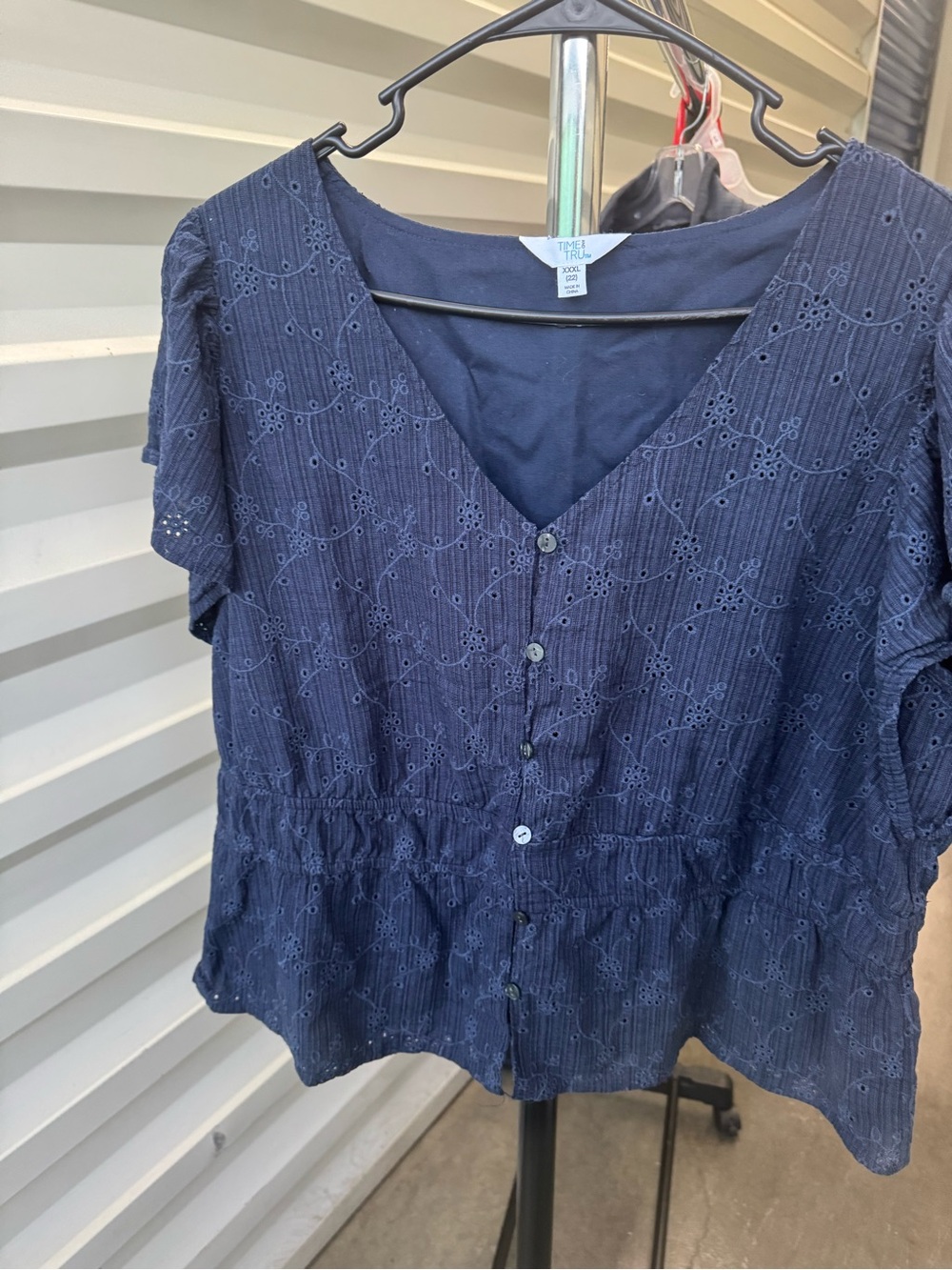 Navy Blue peplum button up blouse-size XXXL